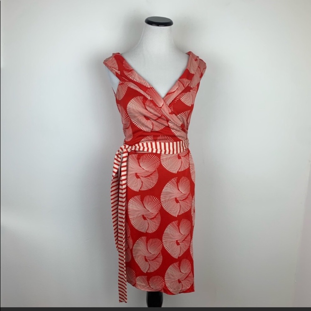 Diane Von Furstenberg Red Printed Silk Wrap Dress
